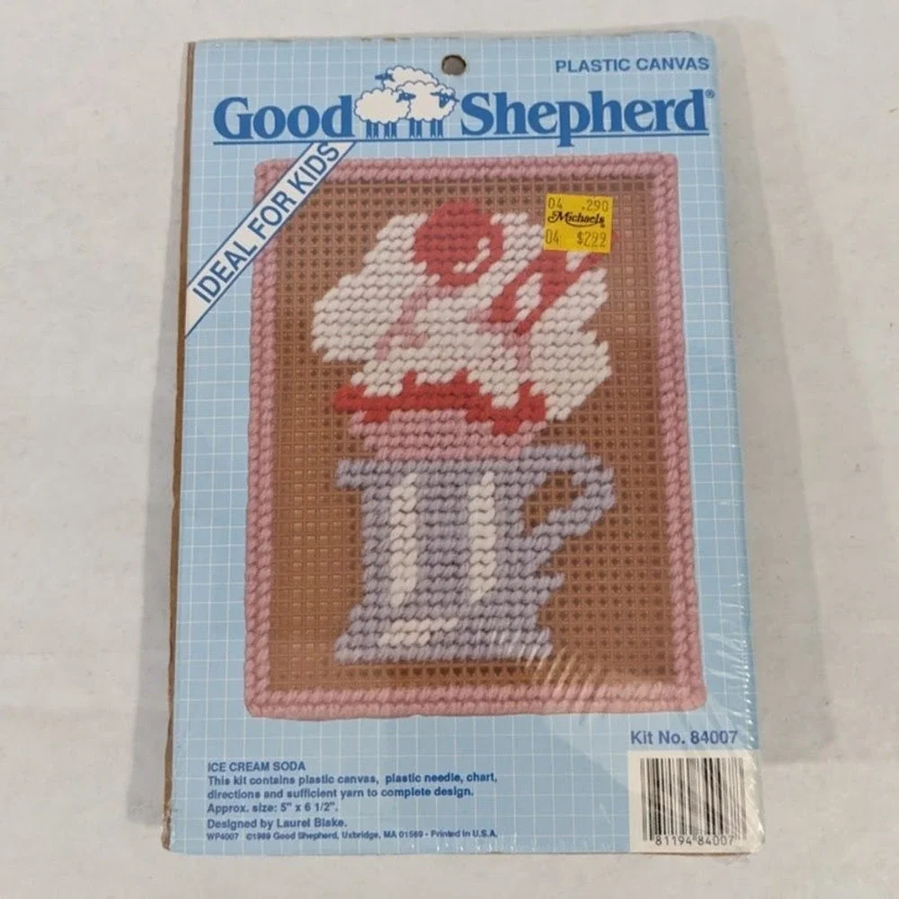 Vintage 1989 Good Shepherd Plastic Canvas Kit Ice Cream Soda 84007 Laurel Blake